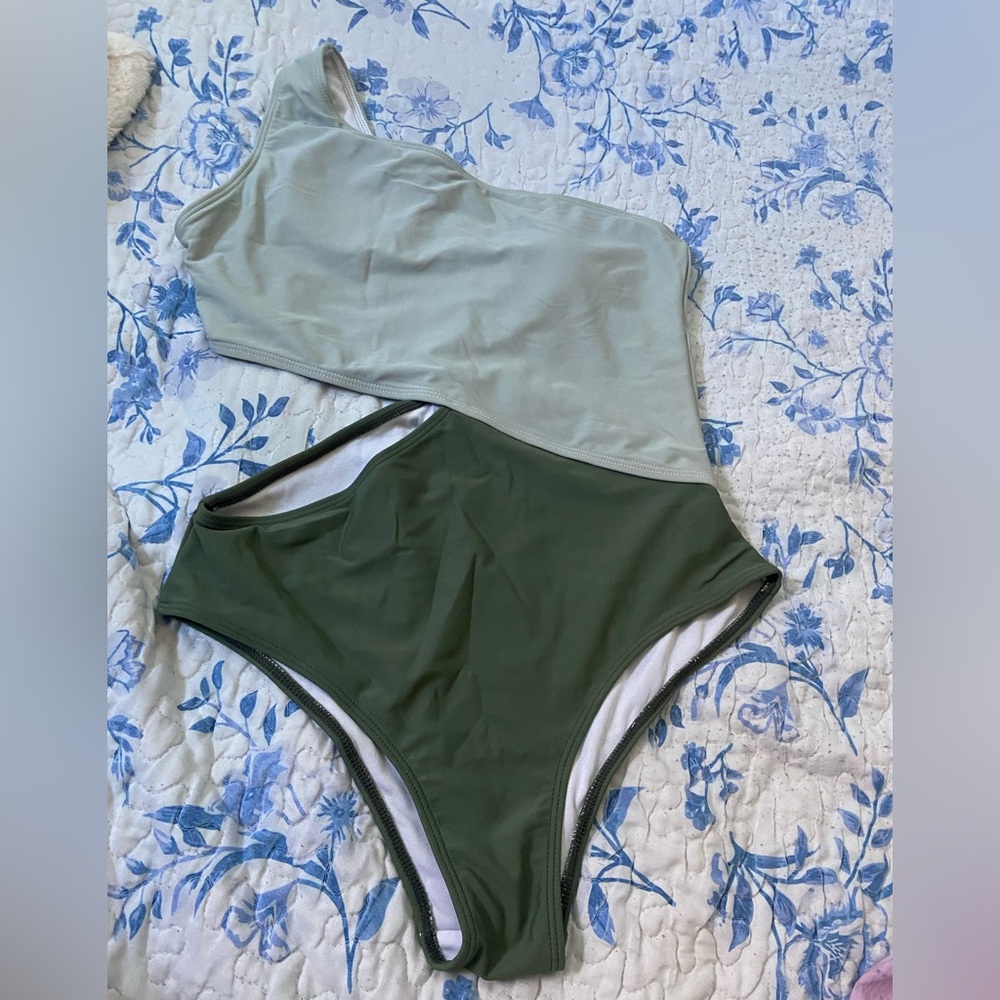 Two-Tone Olive and Sage One-Piece Swimsuit